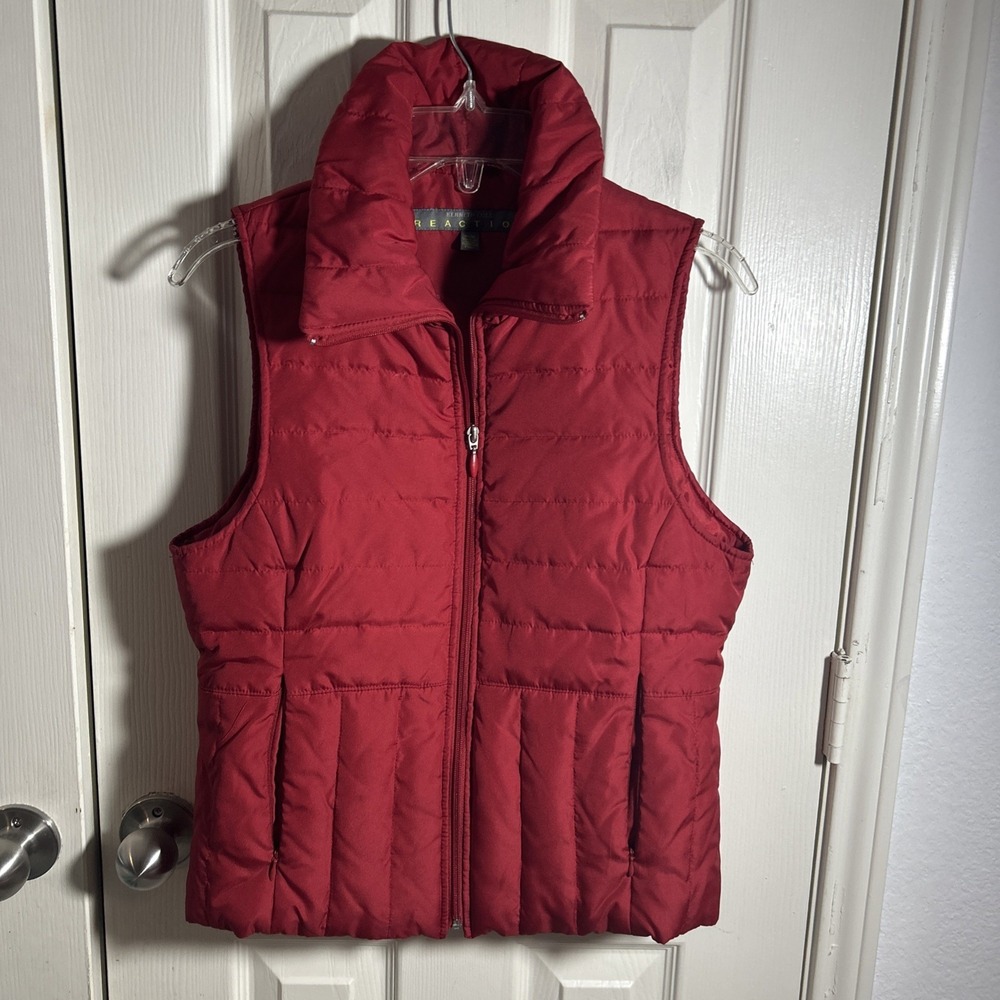 KENNETH COLE REACTION Size M Red Full Zip Puffer Vest - Light, Down Feather Fill